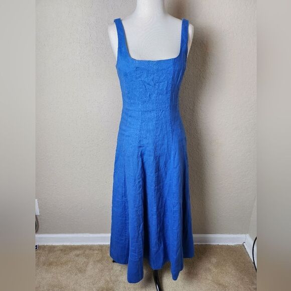 Lilly Pulitzer Calina Linen Midi Dress Barton Blue Womens Size 00 - Picture 5 of 10
